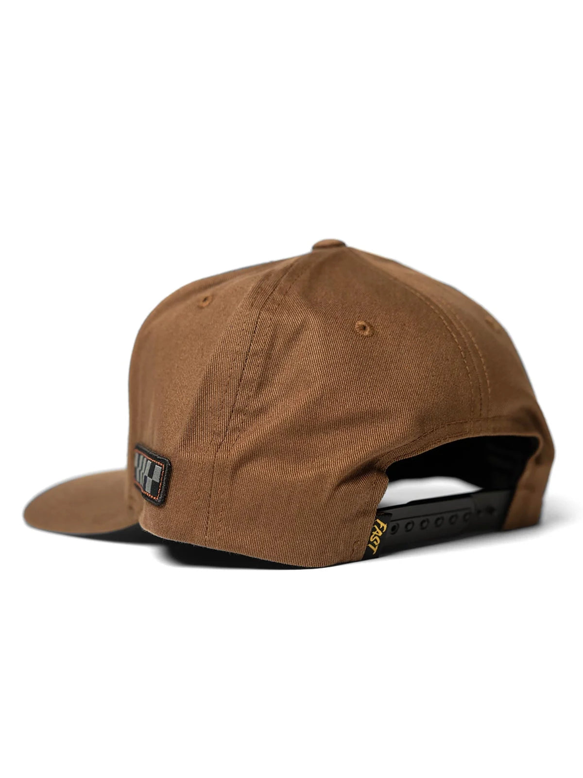 Fasthouse Men's Baited Snapback Hat in Brown, rear view with snapback closure
