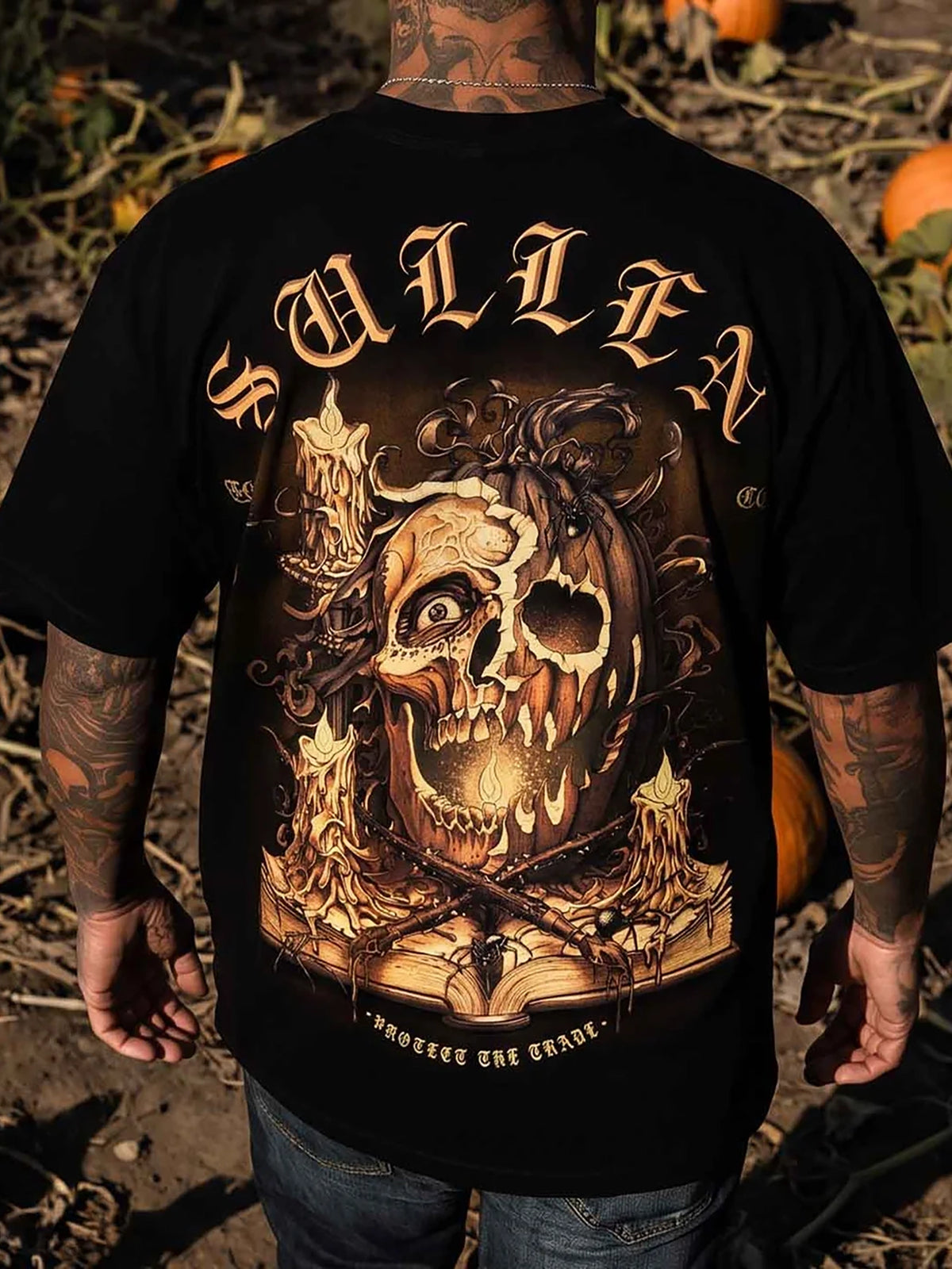 Model wearing the back of the Sullen Boo 1 Ton oversized T-shirt in Jet Black