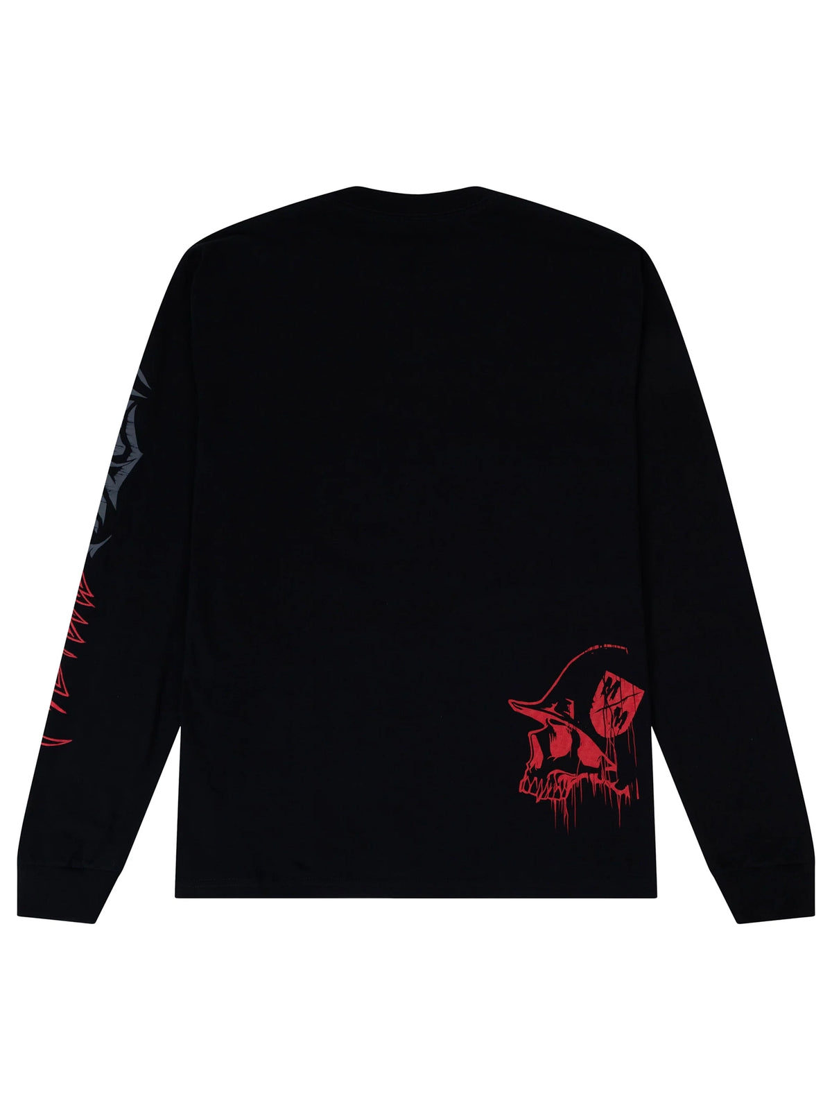 Metal Mulisha Clarify black long sleeve T-shirt back view showing the large Clarify skull design