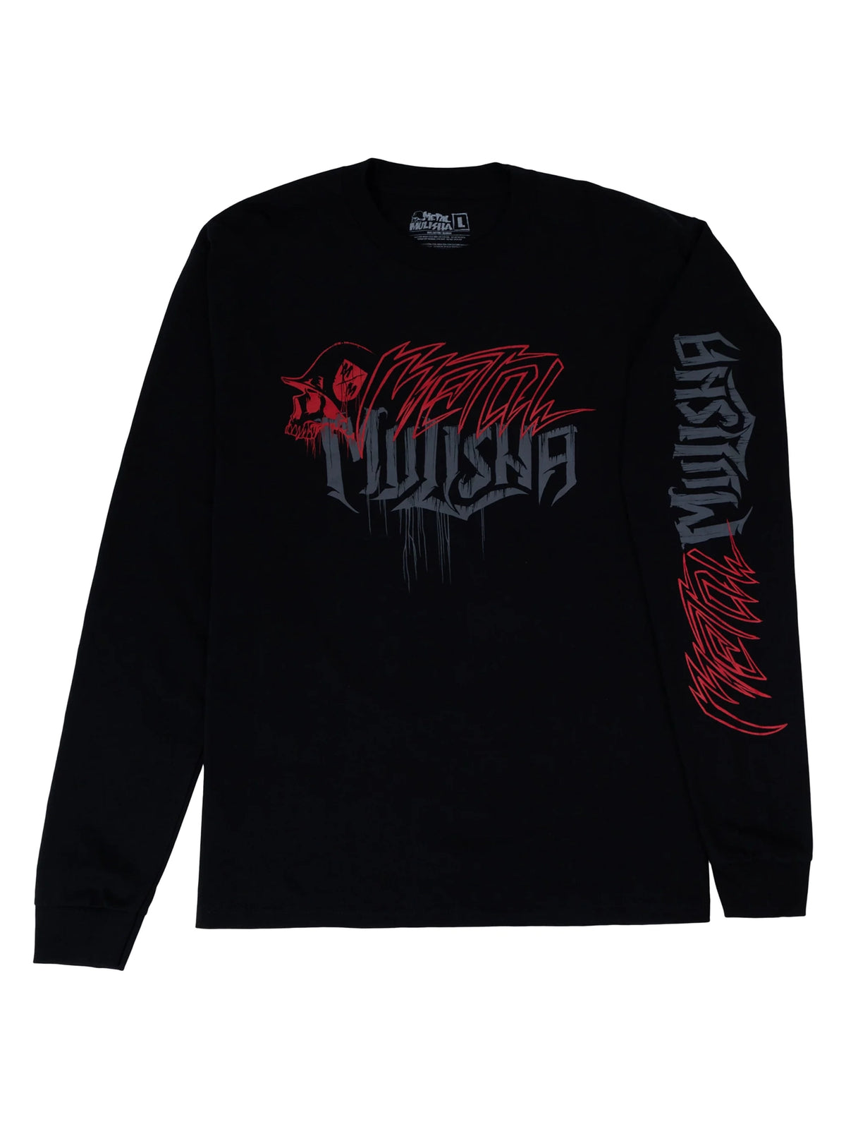 Metal Mulisha Clarify black long sleeve T-shirt angled view highlighting the sleeve graphic
