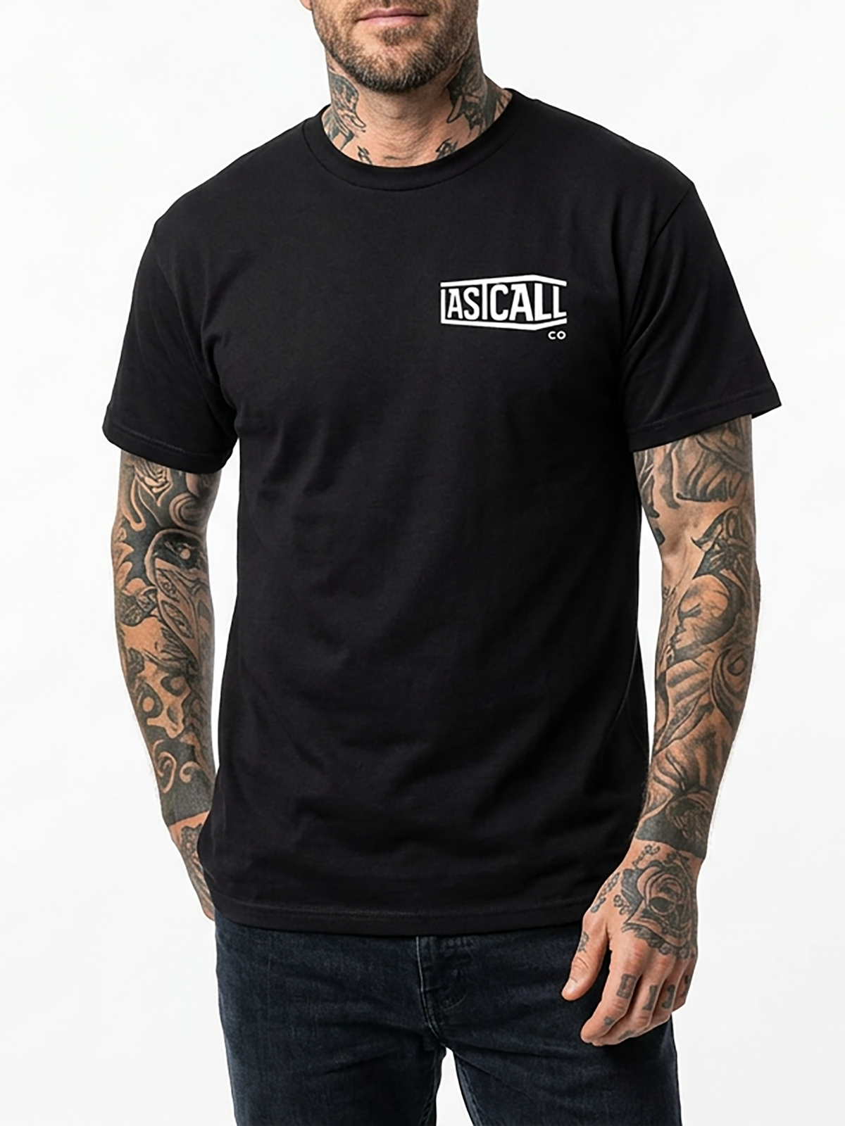 Last Call Co Don't Drink Graphic T-Shirt Black on-model front view showing the chest graphic