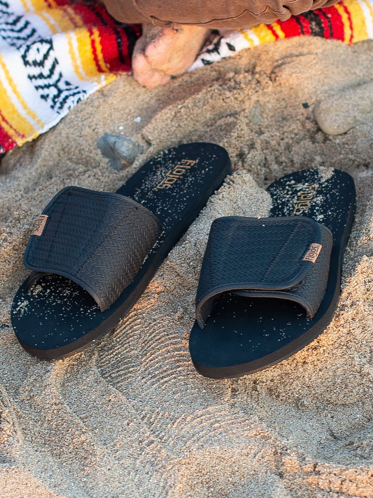 Flojos Men's Duke Hook and Loop Fastener Black Weave Sandals