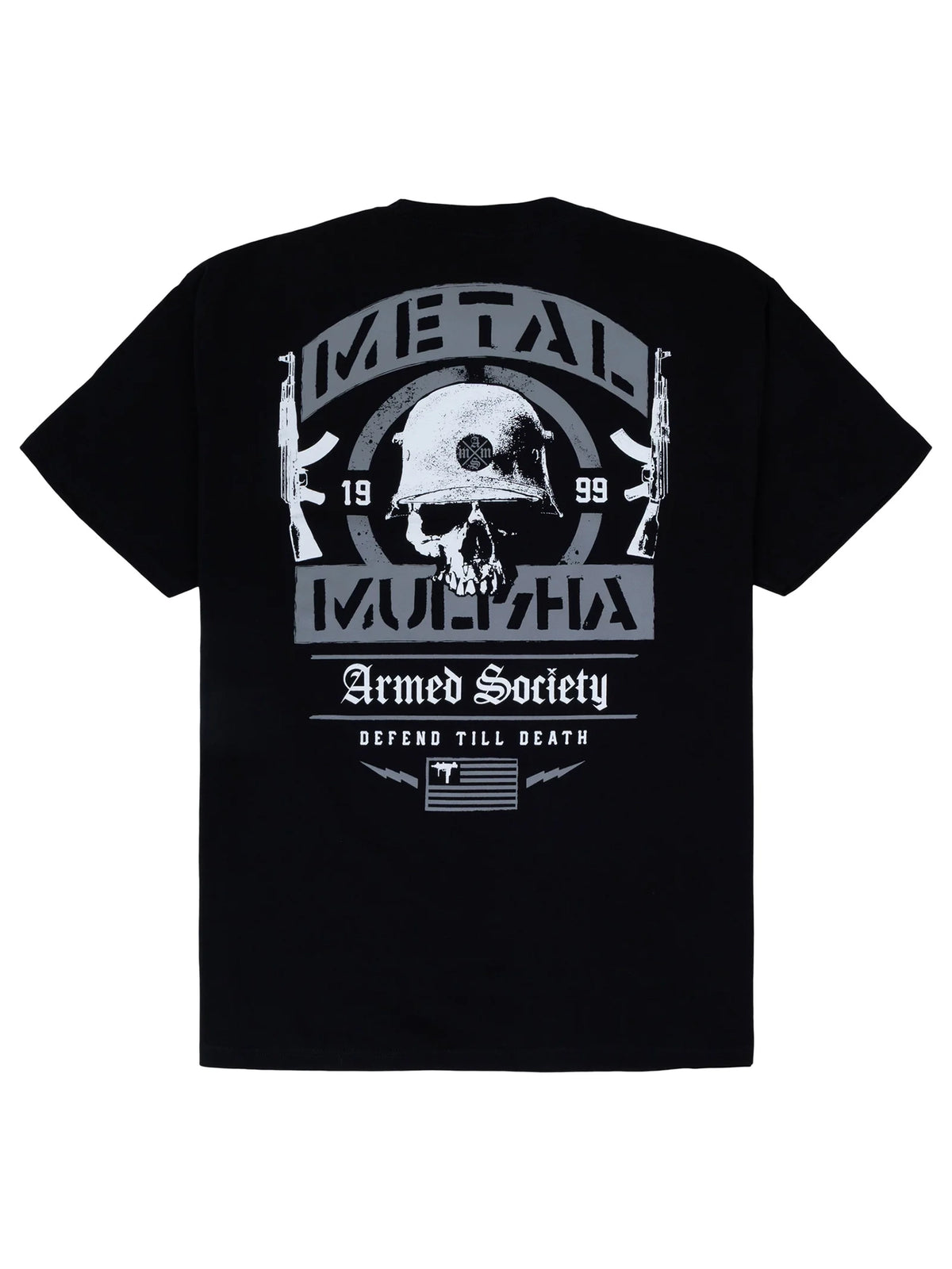 Metal Mulisha Enemy black graphic T-shirt back view showing the large Enemy skull artwork