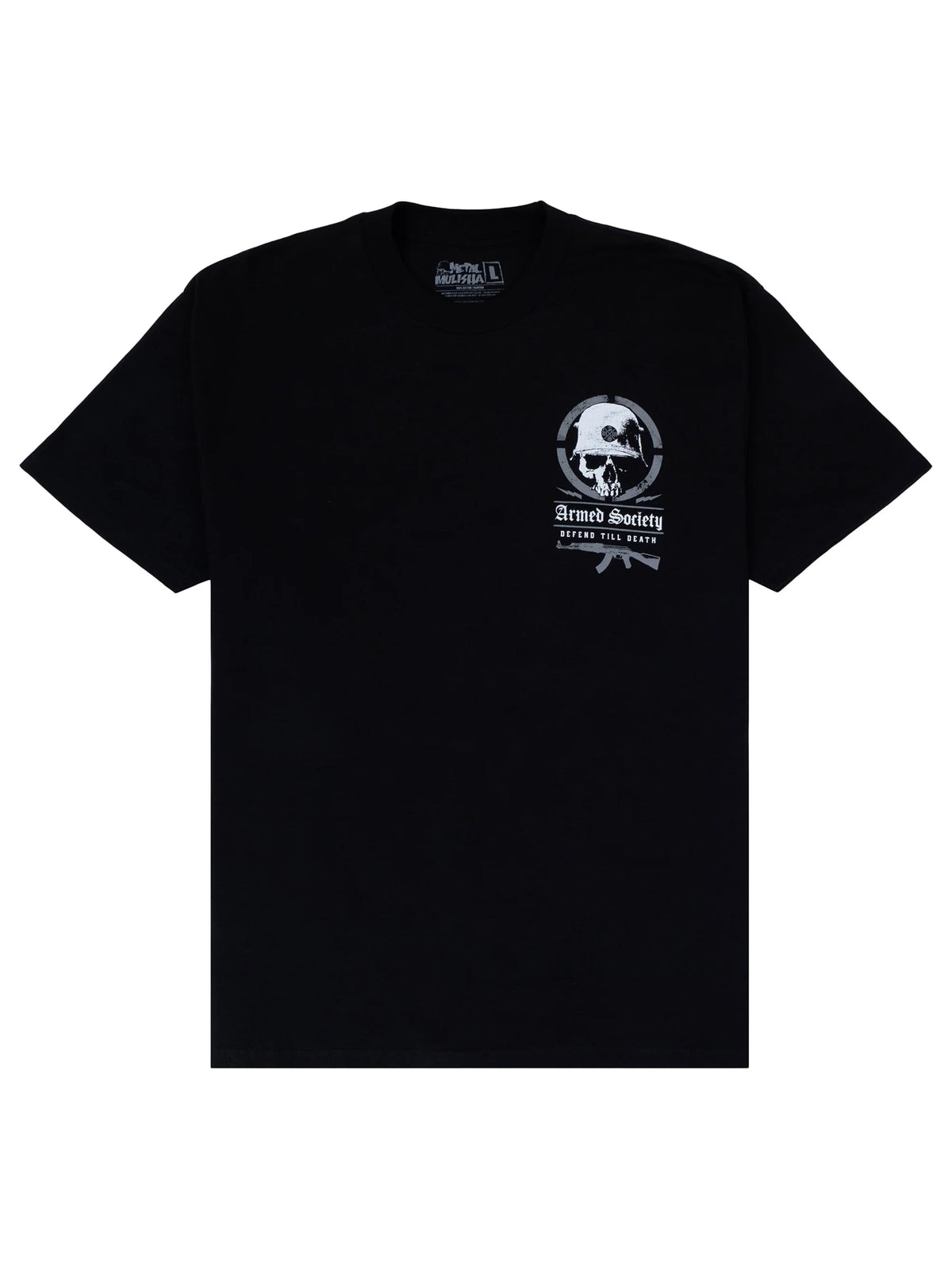 Metal Mulisha Enemy black graphic T-shirt front view showing the small chest graphic