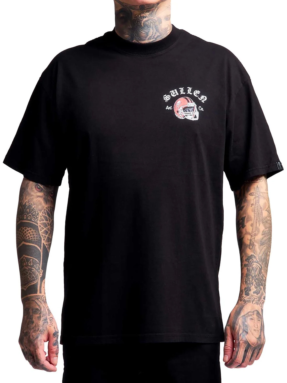 Front view of Sullen Fantasy Football 1 Ton T-shirt with small football helmet chest graphic