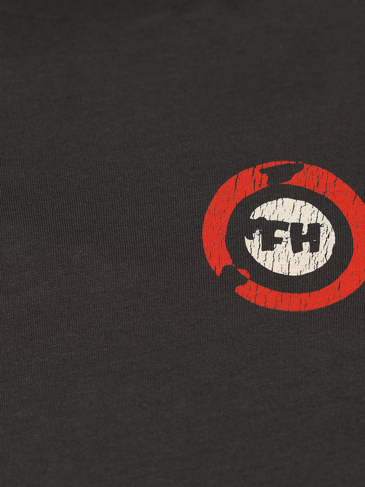 Fasthouse Men's Hyde Graphic T-shirt in Graphite Black, close-up of the front chest graphic