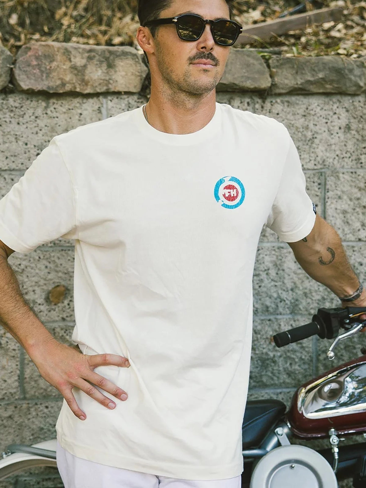 Fasthouse Men's Hyde Graphic T-shirt in Natural, front lifestyle view