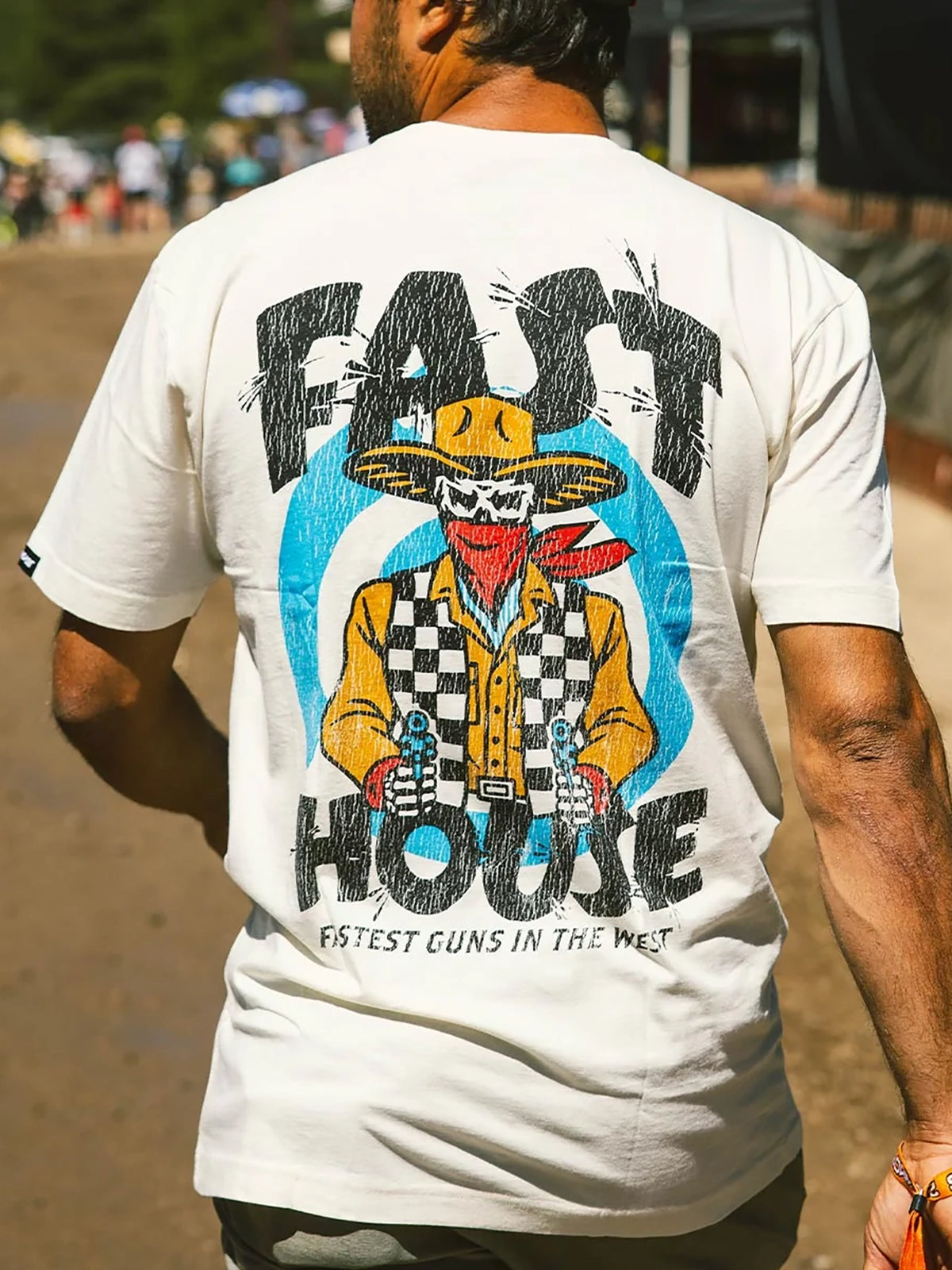 Fasthouse Men's Hyde Graphic T-shirt in Natural, second alternate lifestyle view showing the back graphic