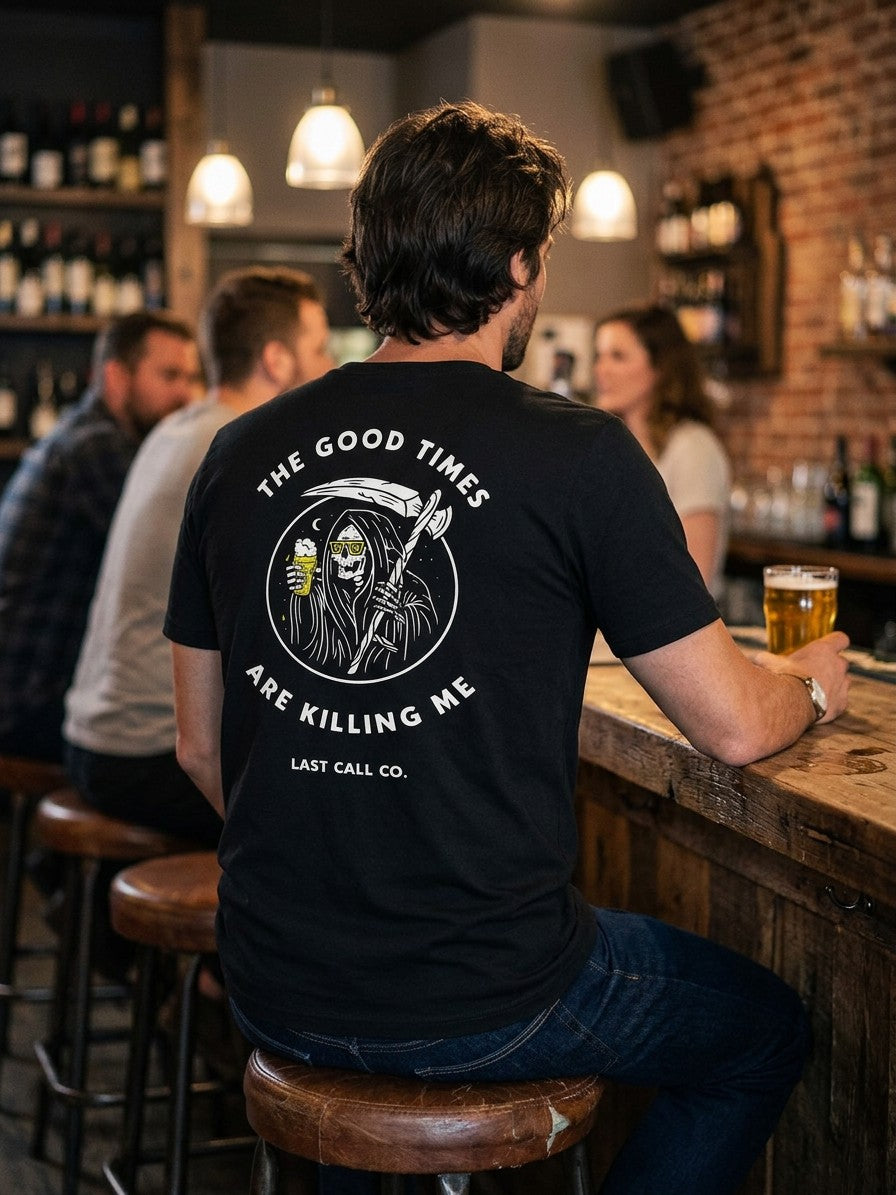 Last Call Co Men's Killing Me Graphic T-shirt - Black
