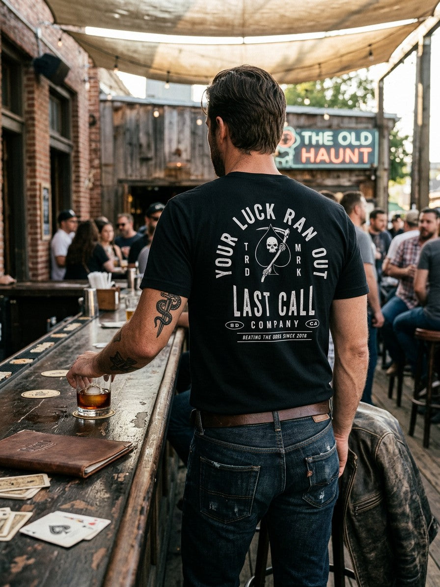 Last Call Co Luck Badge Graphic T-shirt Black lifestyle back view