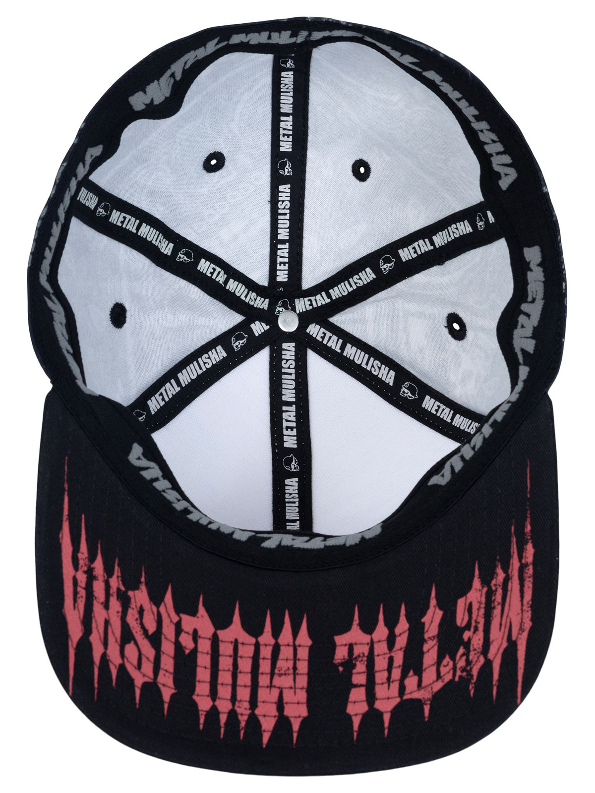 Metal Mulisha Lookout 3 Paisley Flex Hat interior showing branded seam taping, stretch band and printed underbill