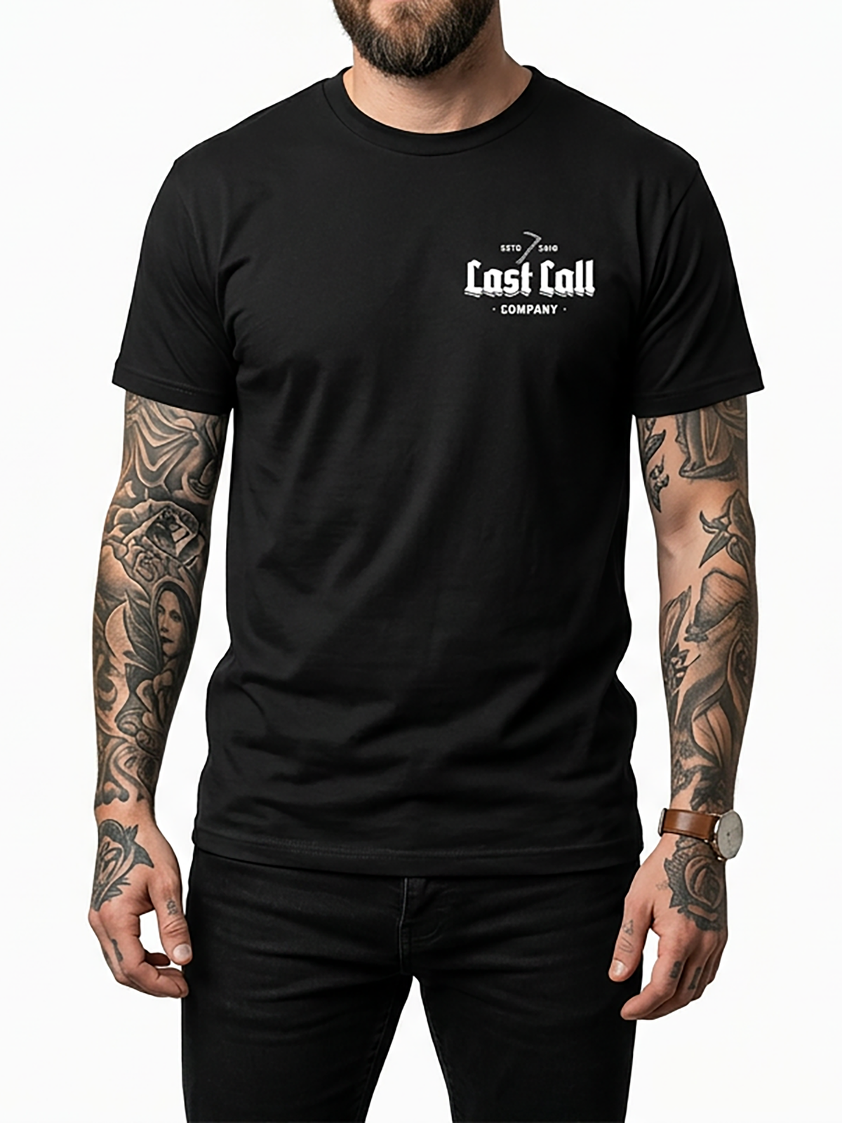 Last Call Co Misled Graphic T-Shirt Black on-model front view showing the chest graphic