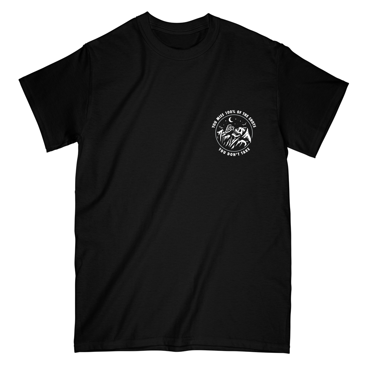 Last Call Co Miss Graphic T-shirt in Black, front view with white chest artwork