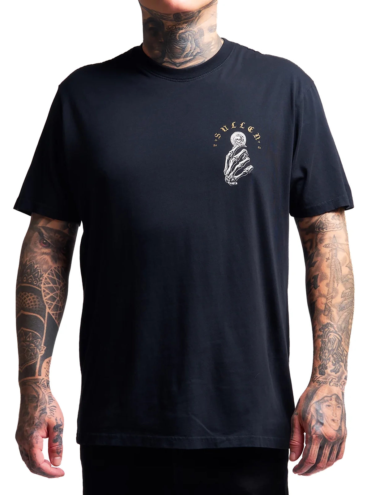 Sullen No Quarter II Premium T-shirt in Caviar, front view on model