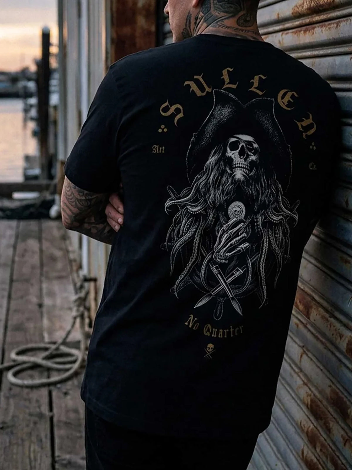 Sullen No Quarter II Premium T-shirt, waterfront lifestyle back view