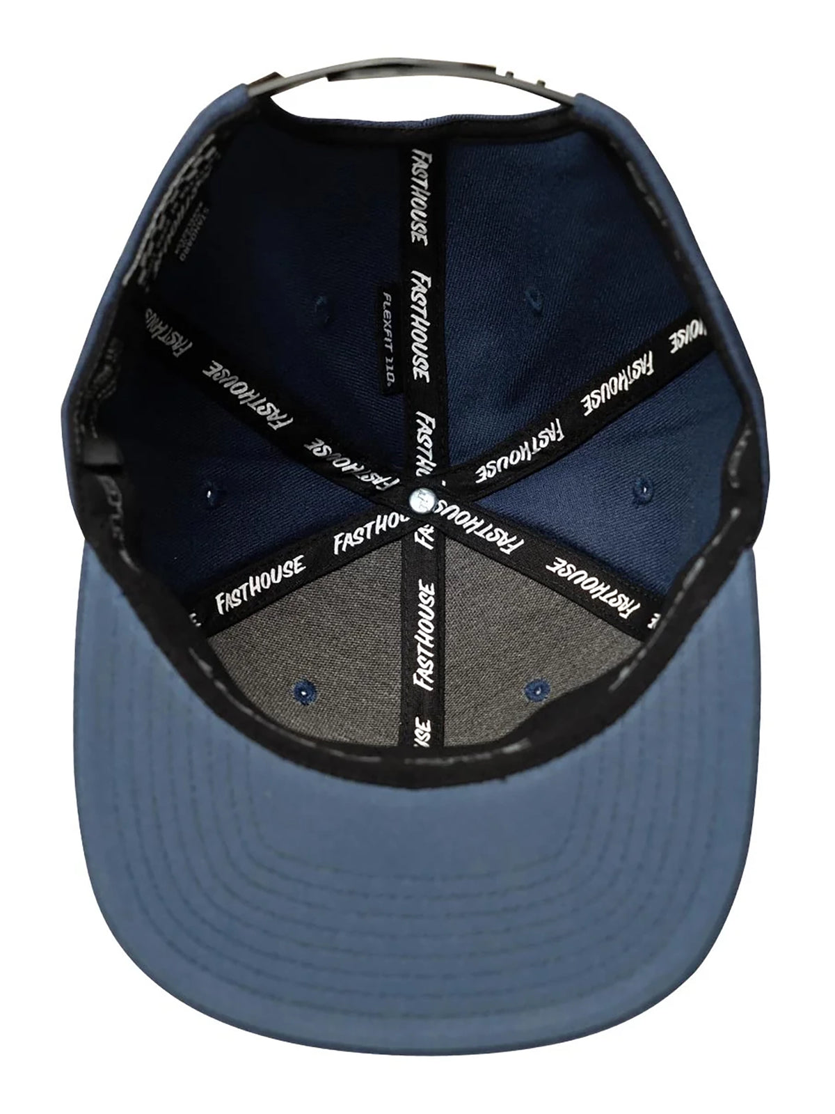 Fasthouse Men's Oil Burner 110 Snapback Hat in Indigo, interior view with branded taping