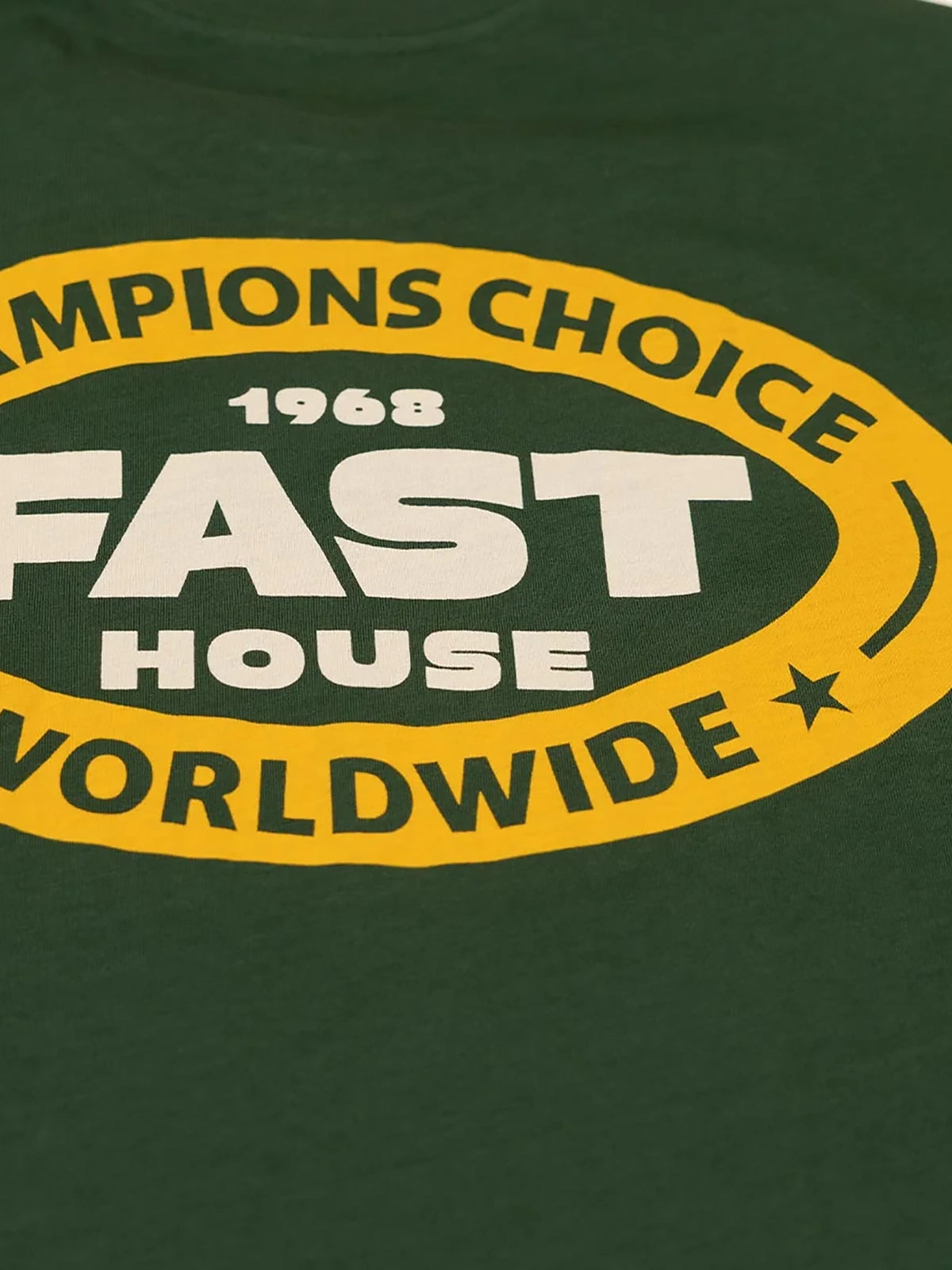Fasthouse Men's Petrol Graphic T-shirt in Forest Green, close-up of the back graphic