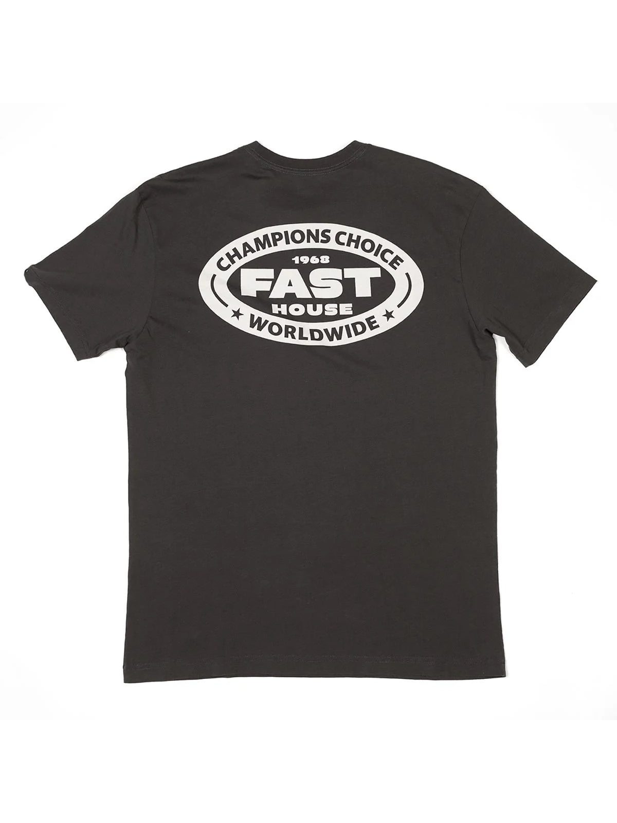 Fasthouse Men's Petrol Graphic T-shirt in Graphite Black, back flat-lay view