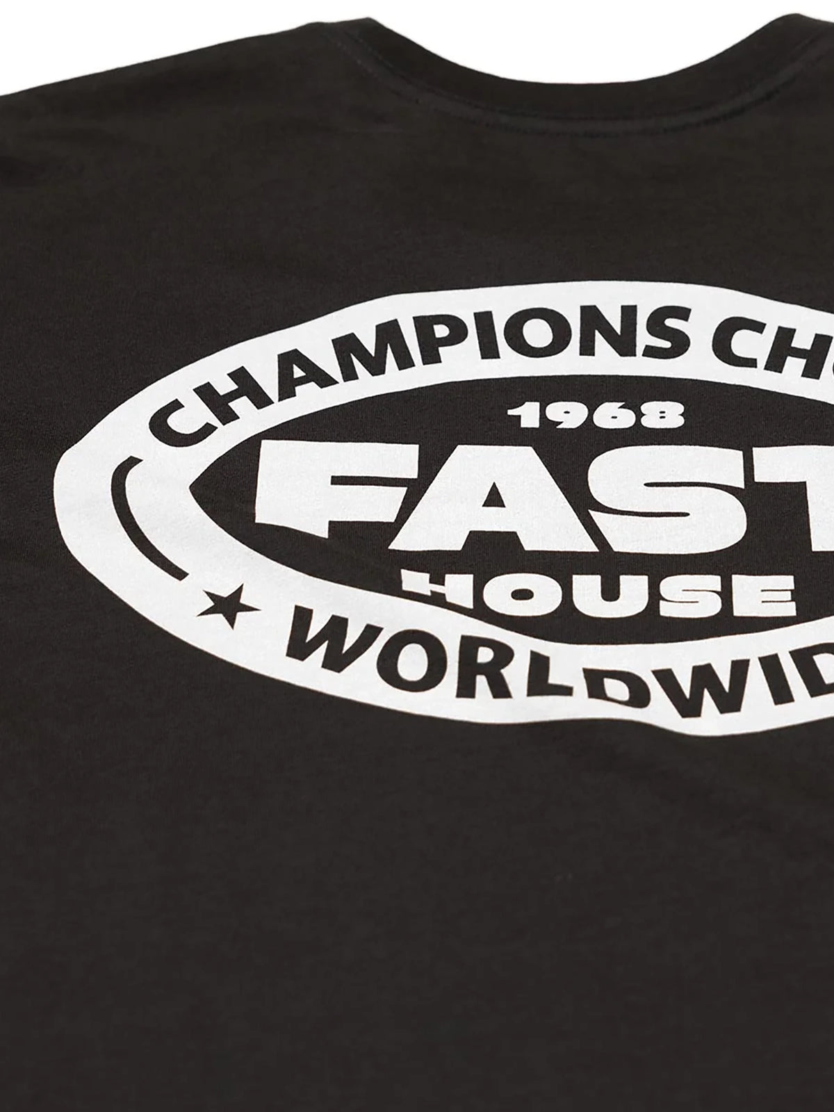 Fasthouse Men's Petrol Graphic T-shirt in Graphite Black, close-up of the back graphic