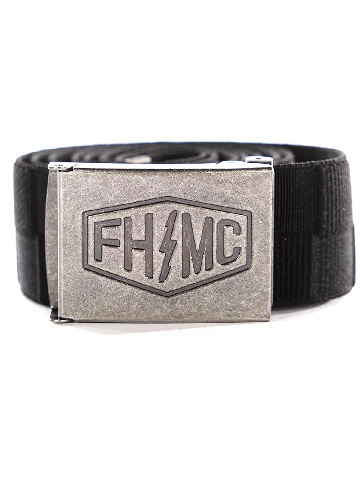 Black Fasthouse Rapid Stretch Belt coiled to show flexible polyester strap