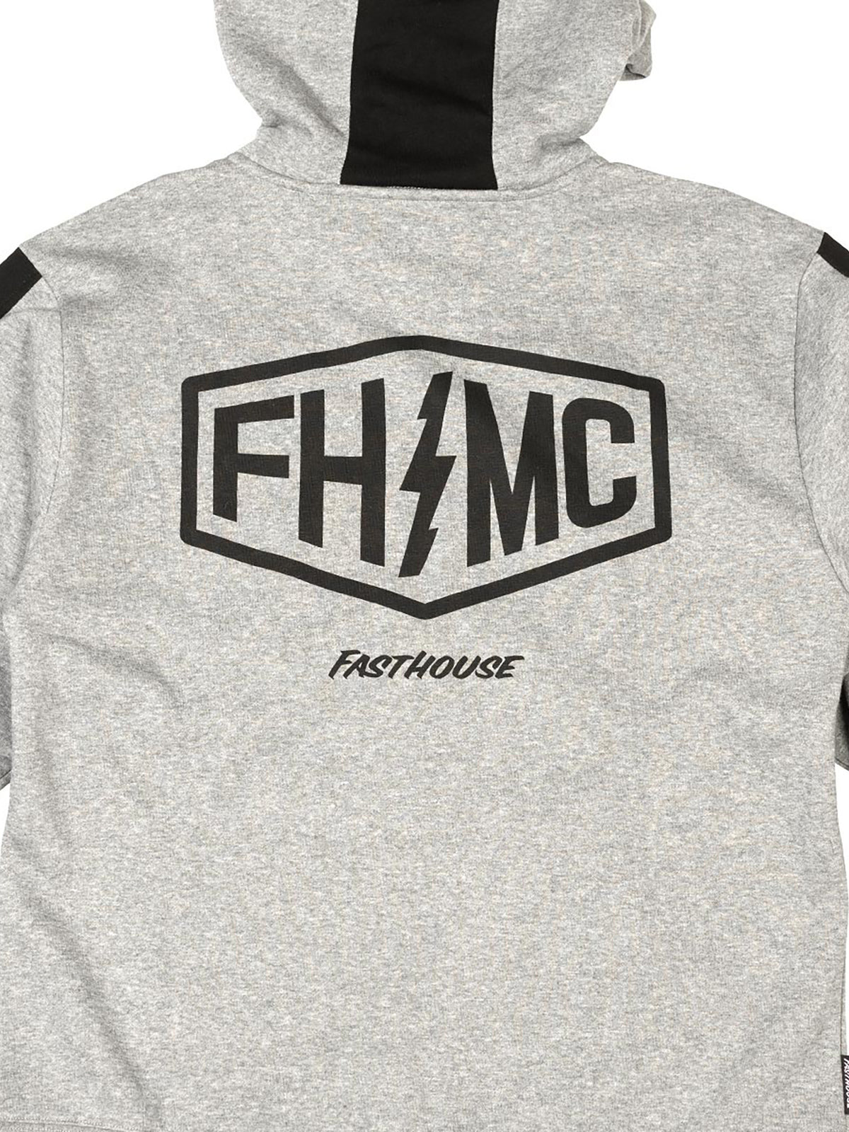 Fasthouse Men's Rapid Zip-Up Hoodie in Heather Gray/Black, back flat-lay view
