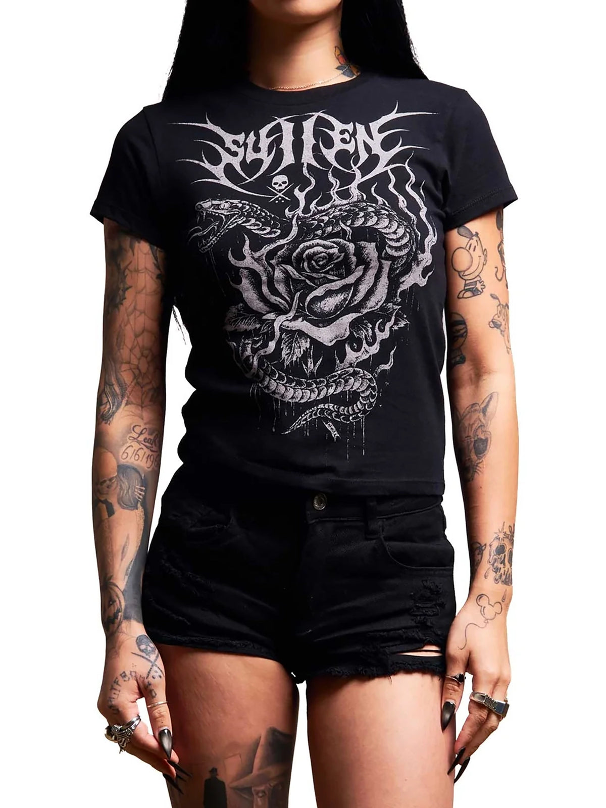 Sullen Snake Rose Women's Graphic T-shirt - Black