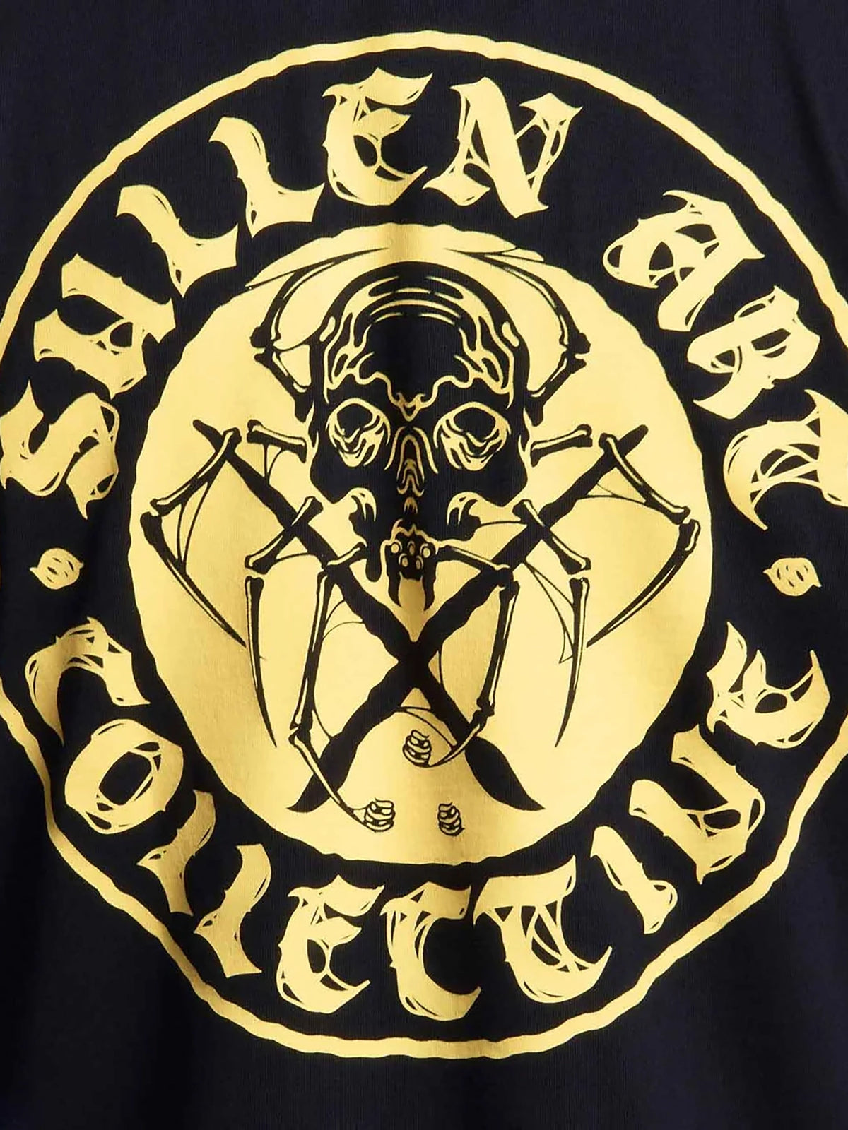 Close-up of the gold spider and Sullen crest back artwork on the Spider BOH T-shirt