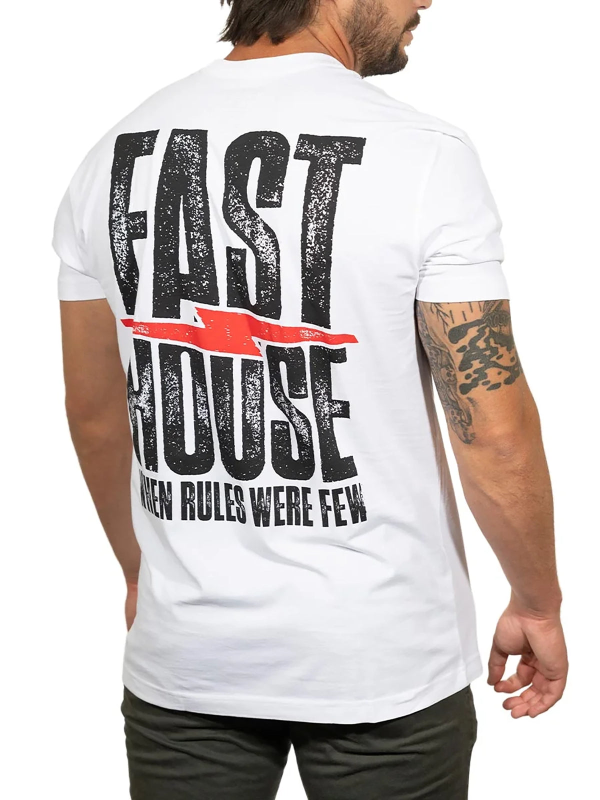 Fasthouse Men's Surge Graphic T-shirt in White, back view on model