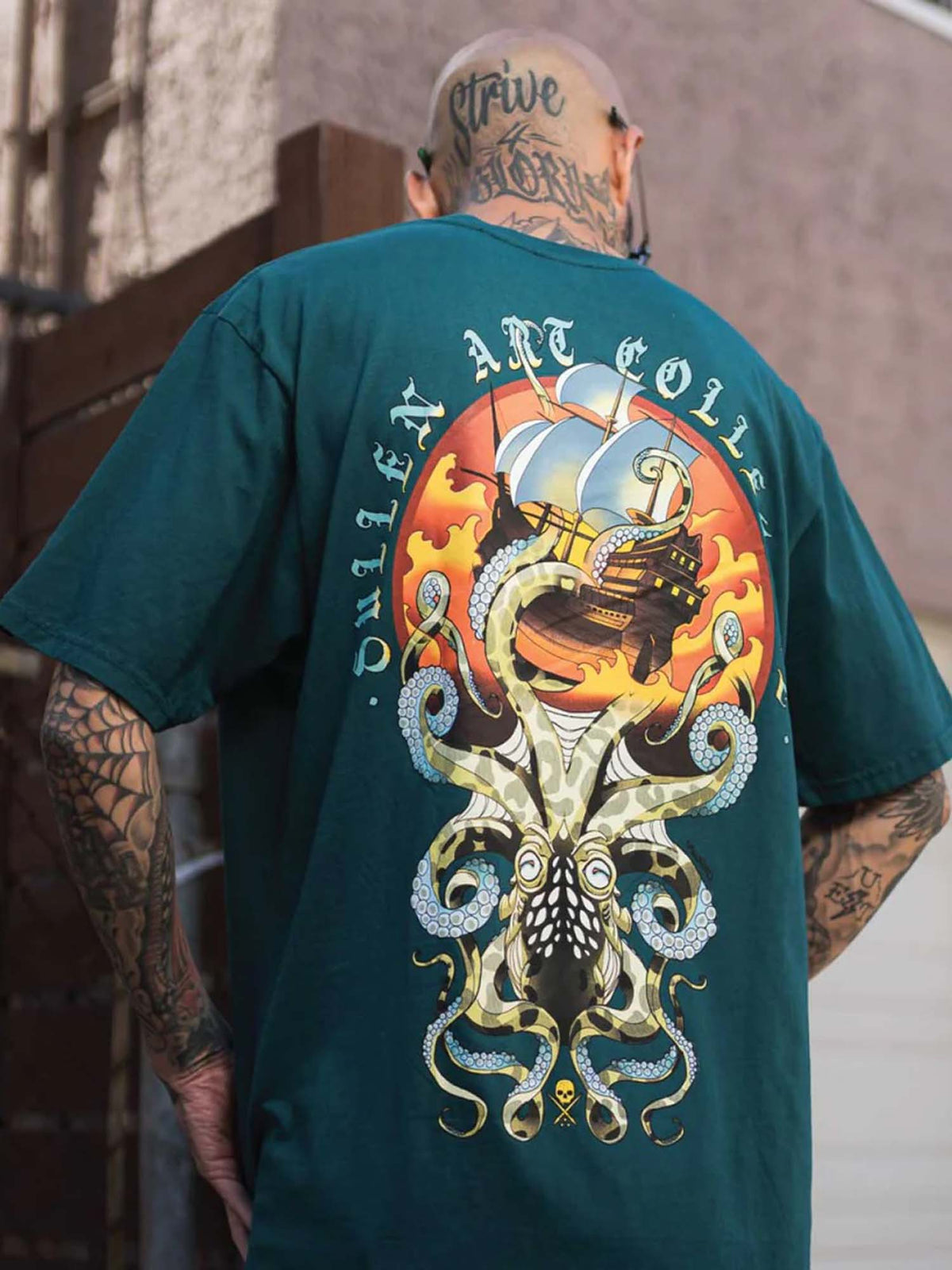Lifestyle view of the Sullen Taken Under Premium T-shirt in Deep Teal