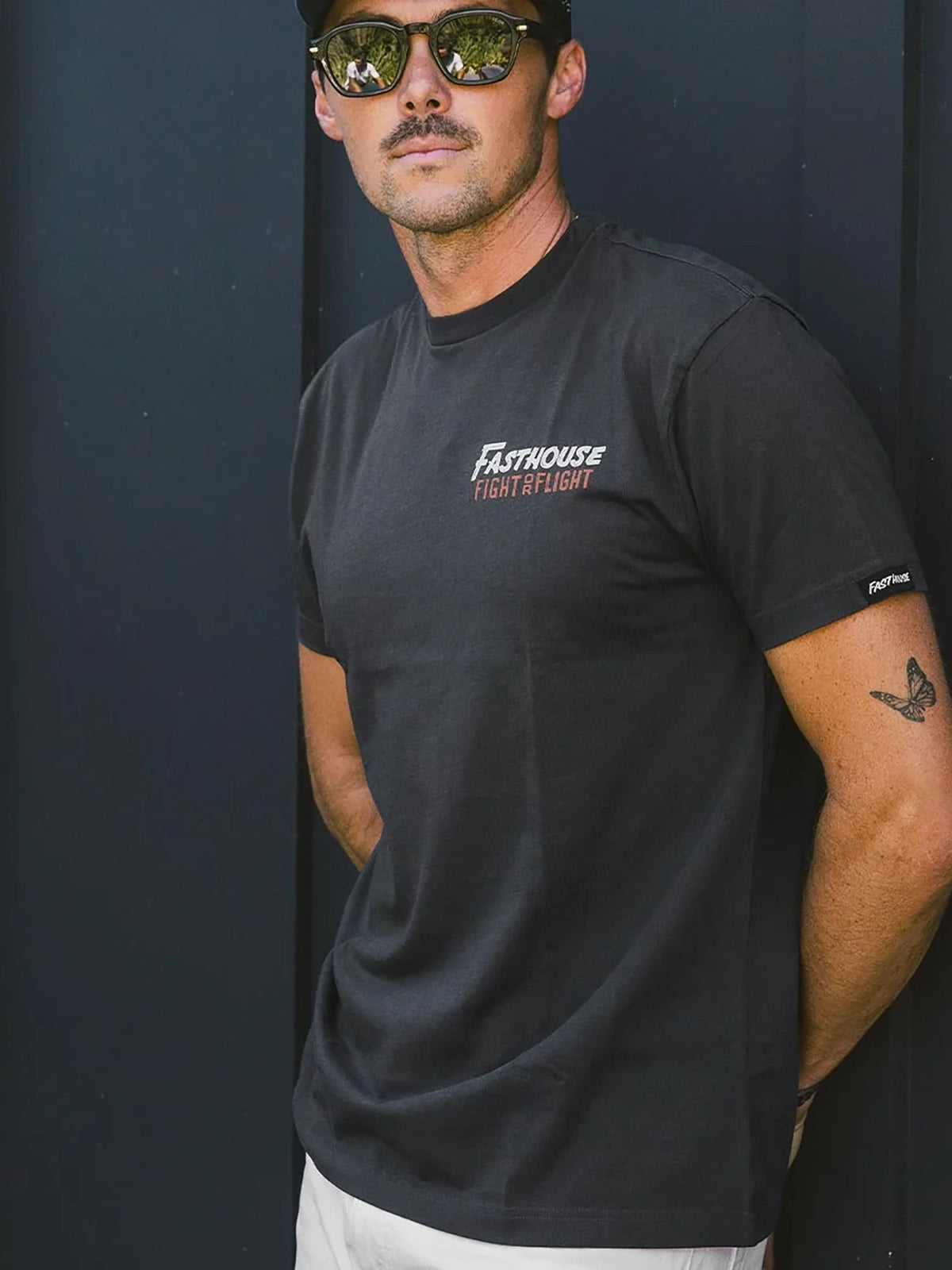 Fasthouse Men's Talon Graphic T-shirt in Graphite Black, front lifestyle view