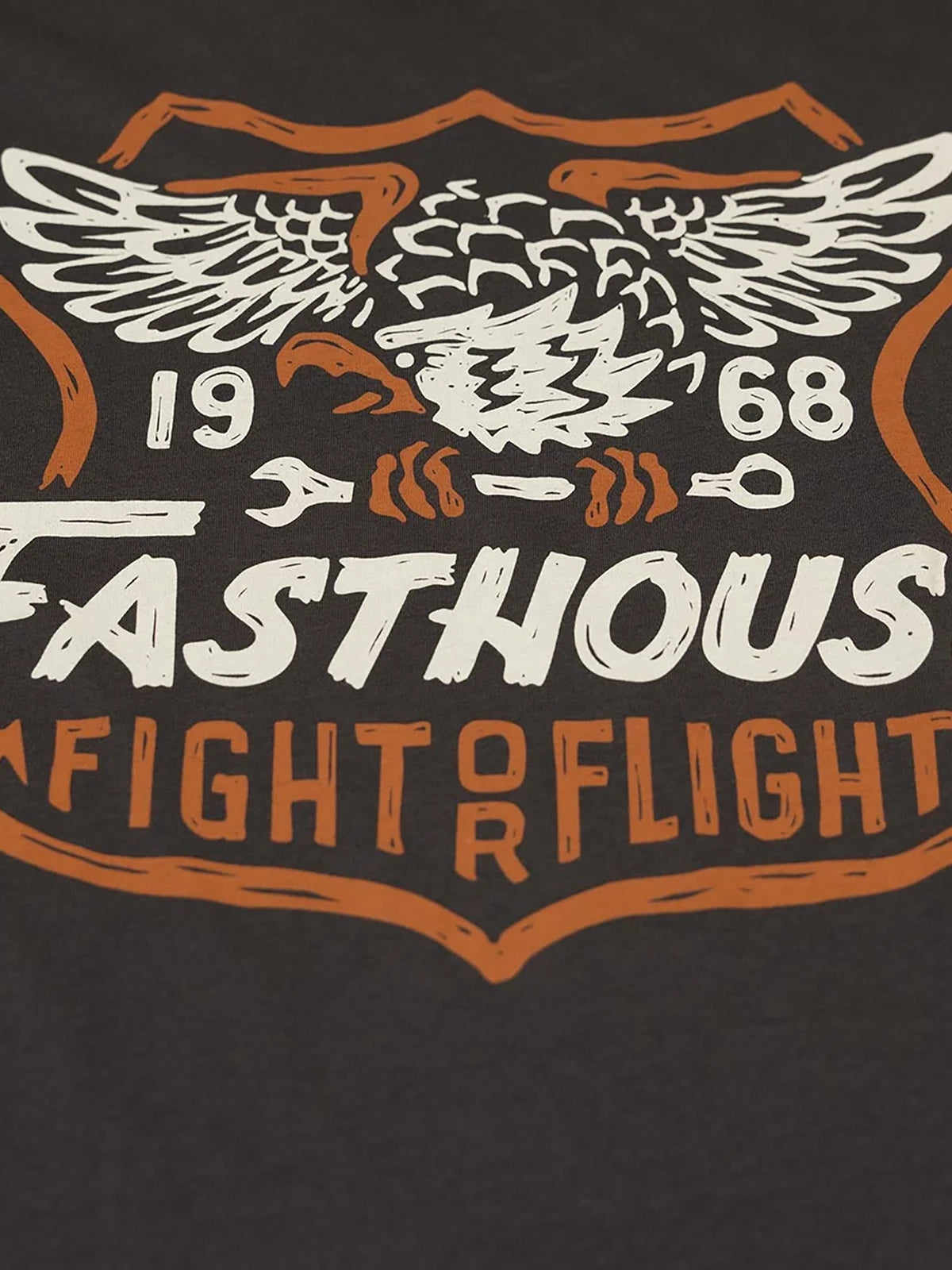 Fasthouse Men's Talon Graphic T-shirt in Graphite Black, close-up of the back graphic