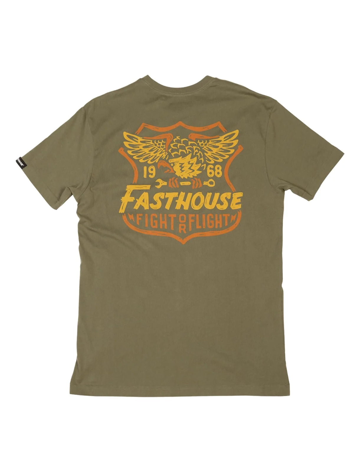 Fasthouse Men's Talon Graphic T-shirt in Olive, back flat-lay view