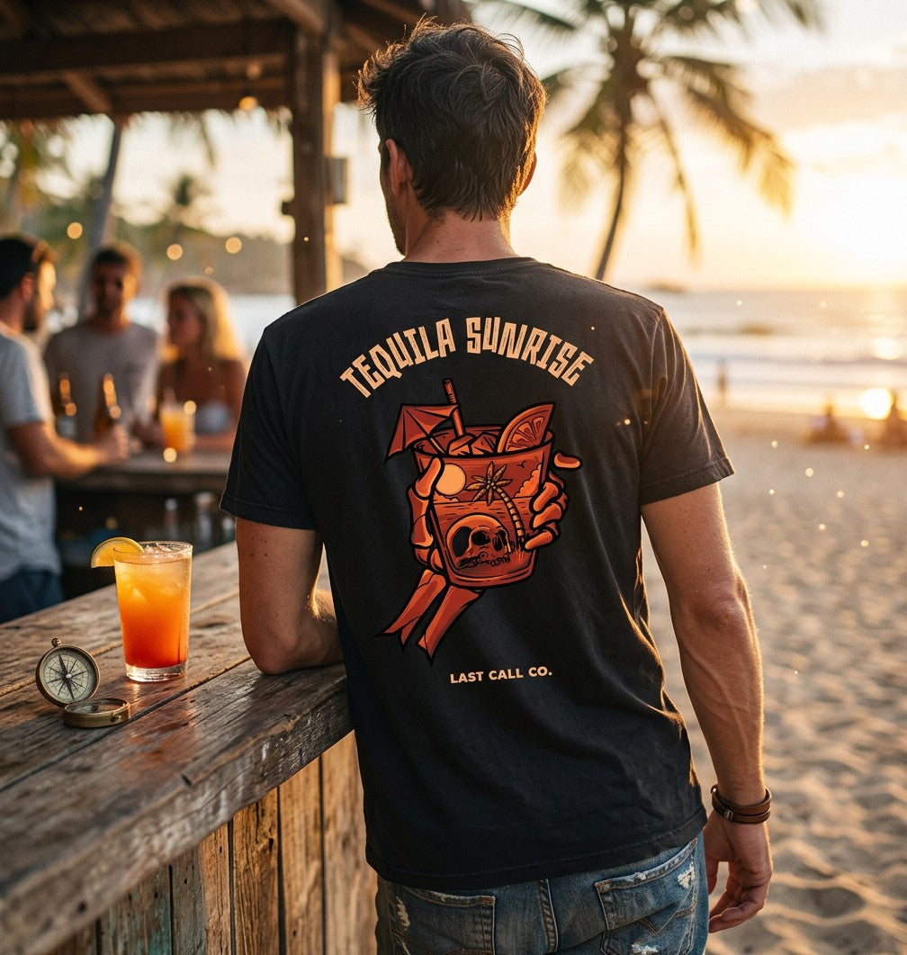 Last Call Co Tequila Sunrise Graphic T-shirt Black lifestyle back view