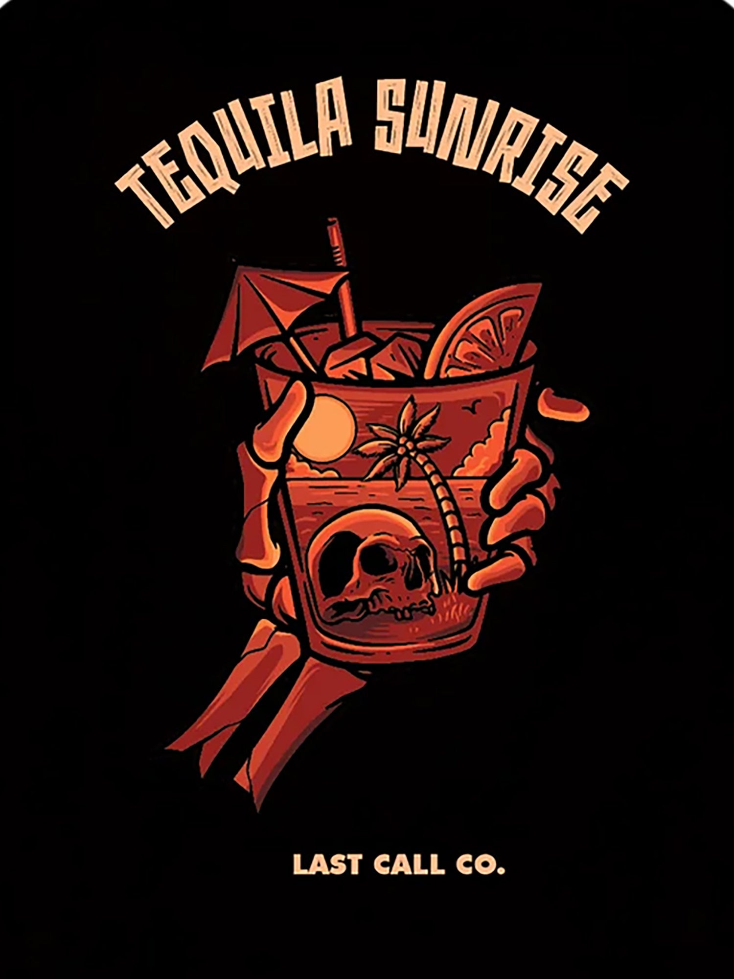 Last Call Co Tequila Sunrise Graphic T-shirt Black close-up back graphic detail