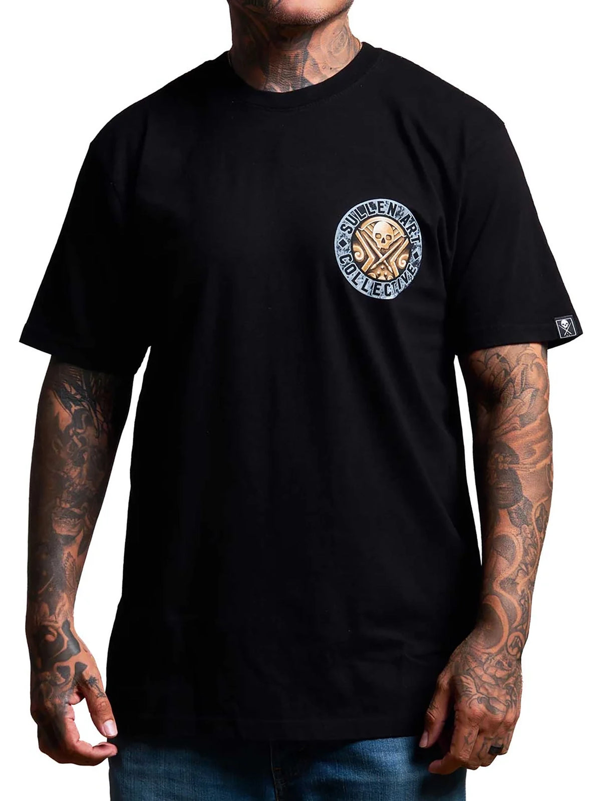 Front view of Sullen Tiger King Premium T-shirt with small skull and crossed-tools chest graphic
