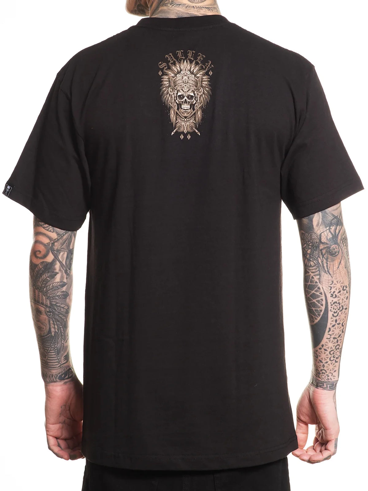 Back view of Sullen Warrior Standard T-shirt with small warrior mask graphic