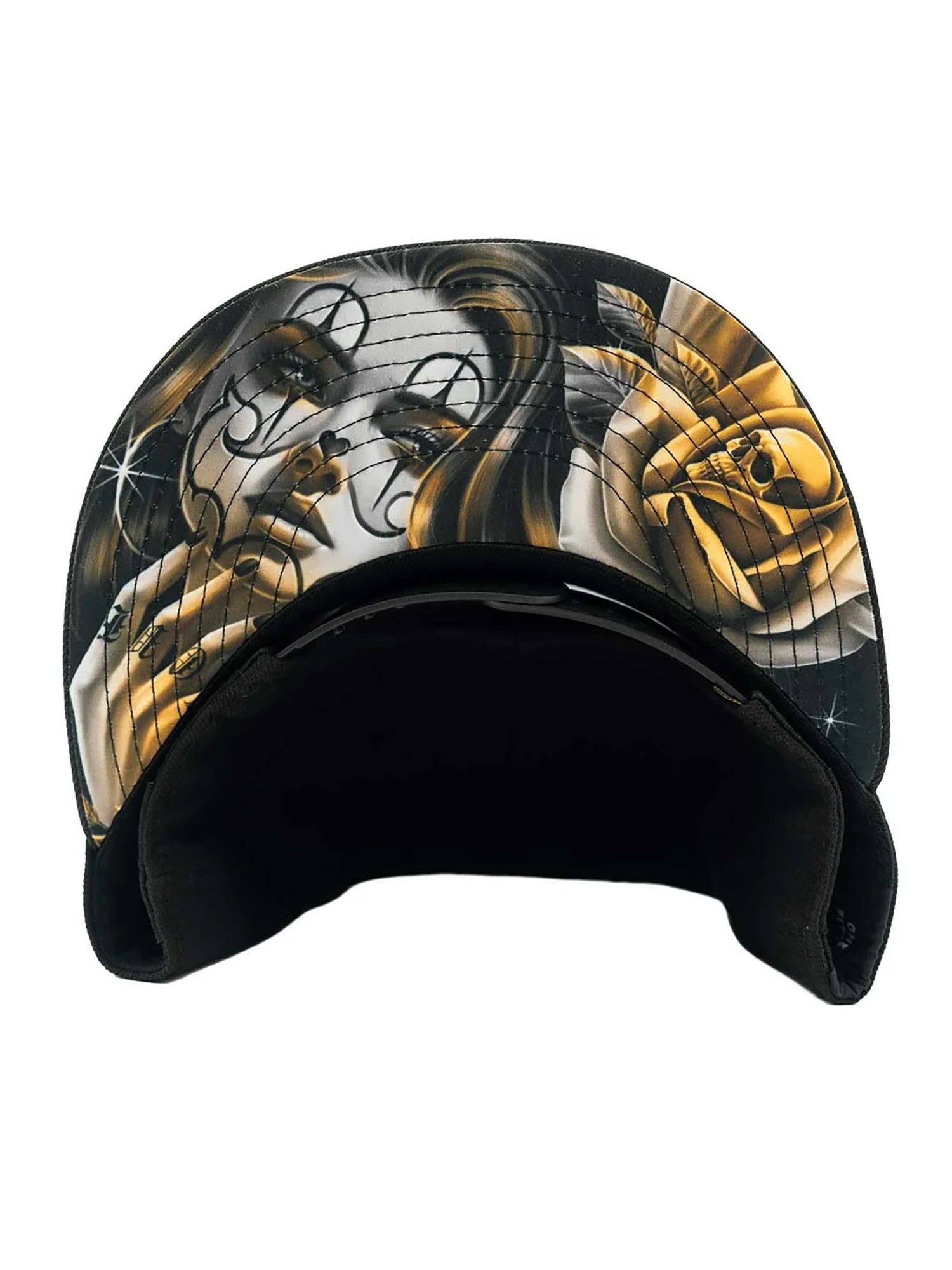 Printed underbill artwork on Sullen Gold Gaze snapback hat