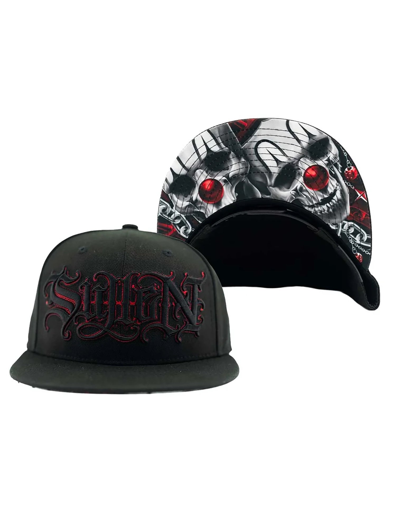 Sullen High and Low black snapback with front embroidery and printed underbill