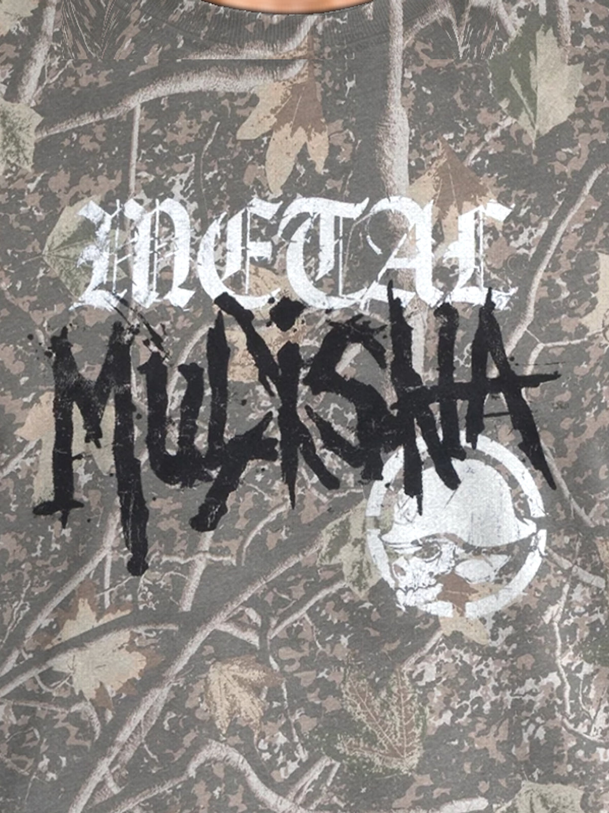 Metal Mulisha Defaced Camo T-shirt skull graphic close-up