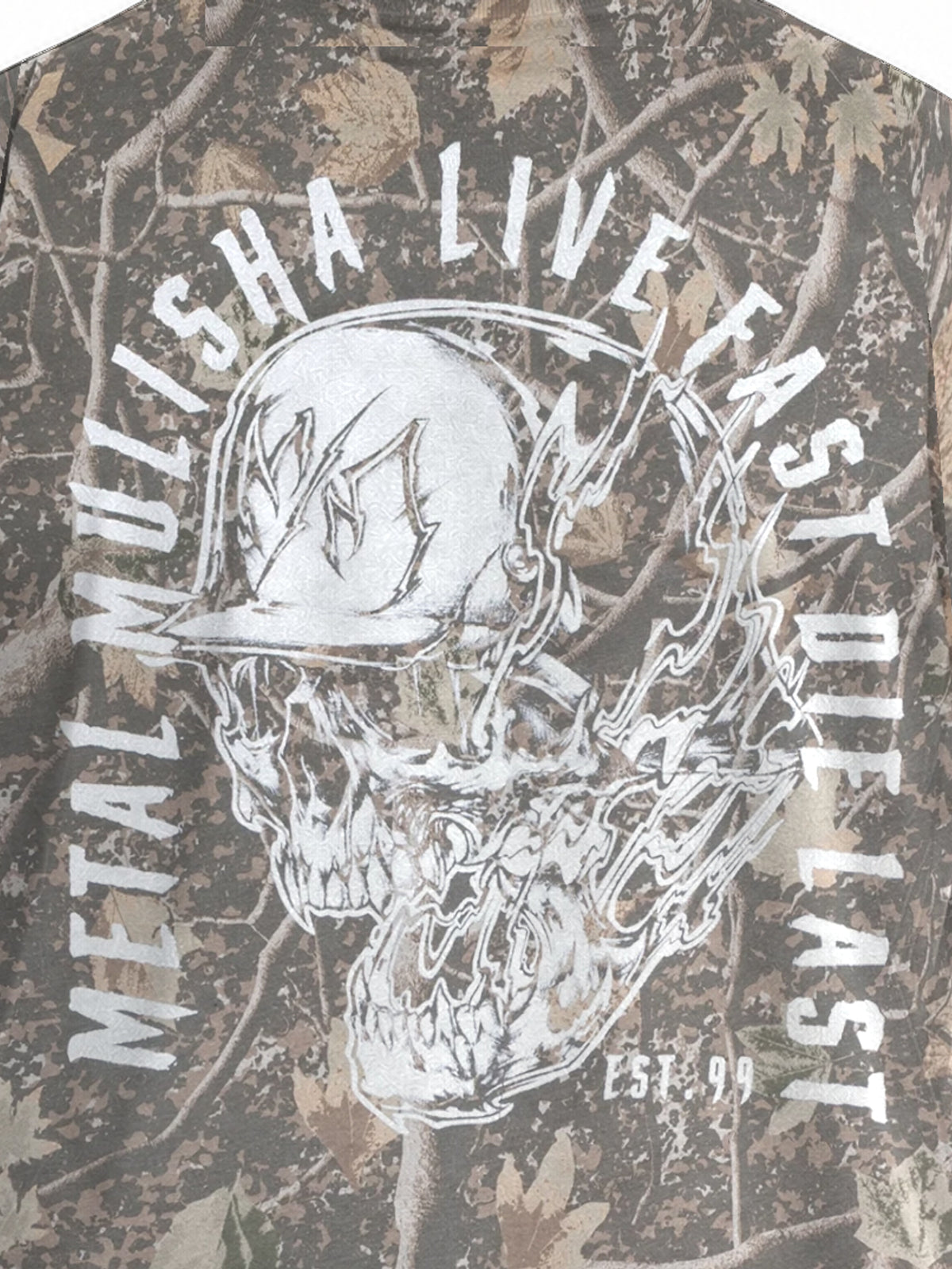 Metal Mulisha Smoking Camo T-shirt smoking skull graphic close-up