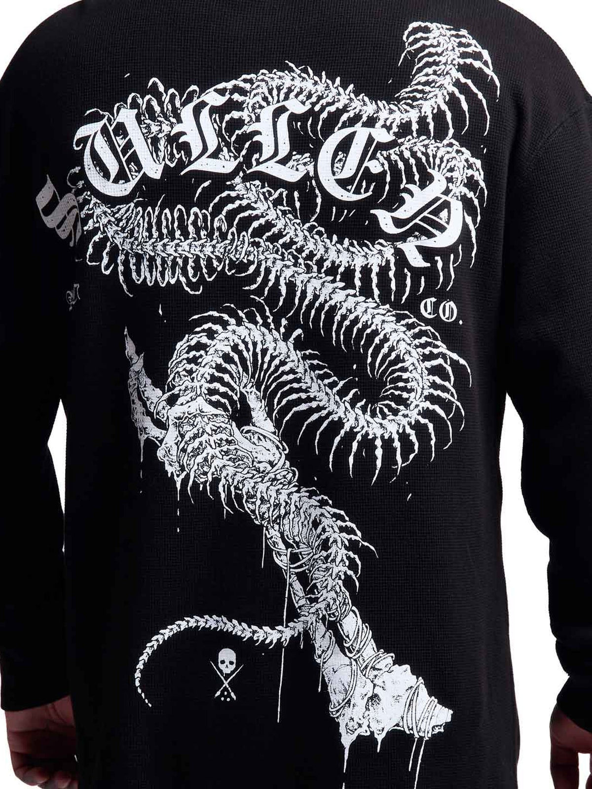 Sullen Cold Venom thermal, back skeletal creature and Gothic Sullen print detail