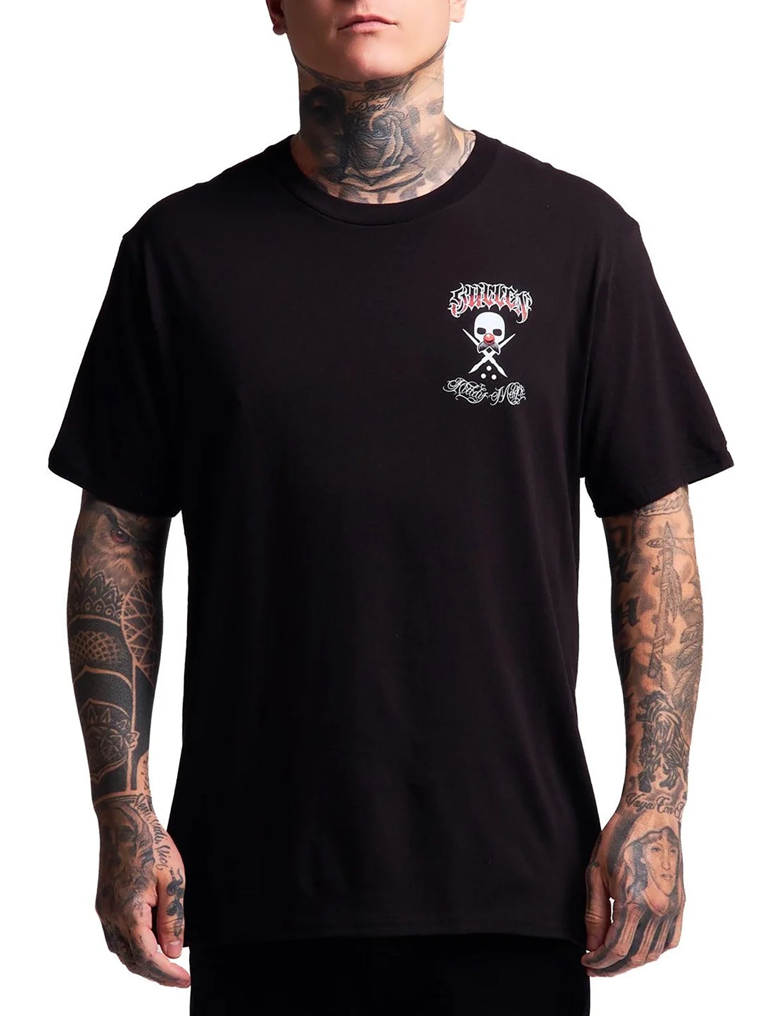 Sullen Fiddy X Mago black graphic T-shirt front view with chest artwork