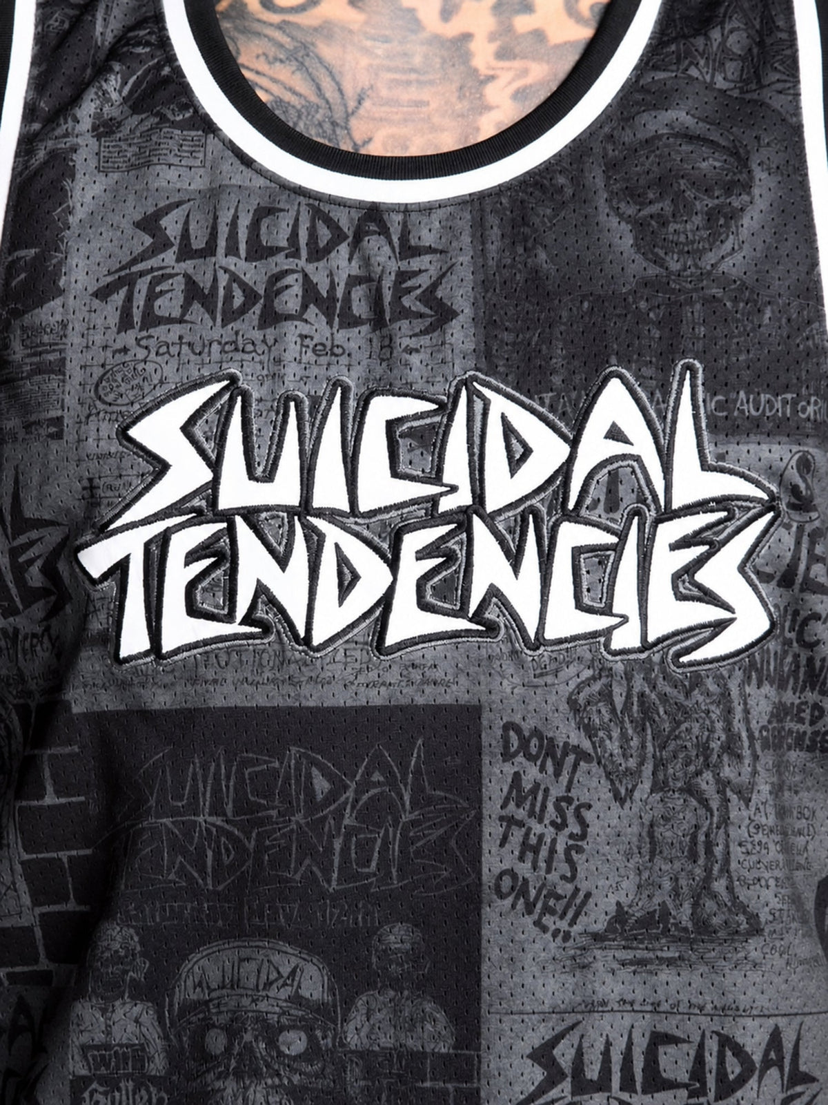 Sullen x Suicidal Tendencies Posted Heavy Mesh Jersey in grey - front detail
