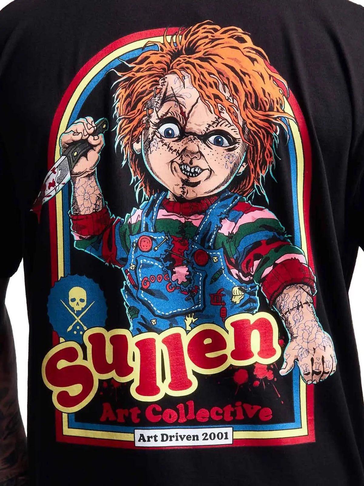 Close-up of the colorful Wanna Play killer doll back artwork