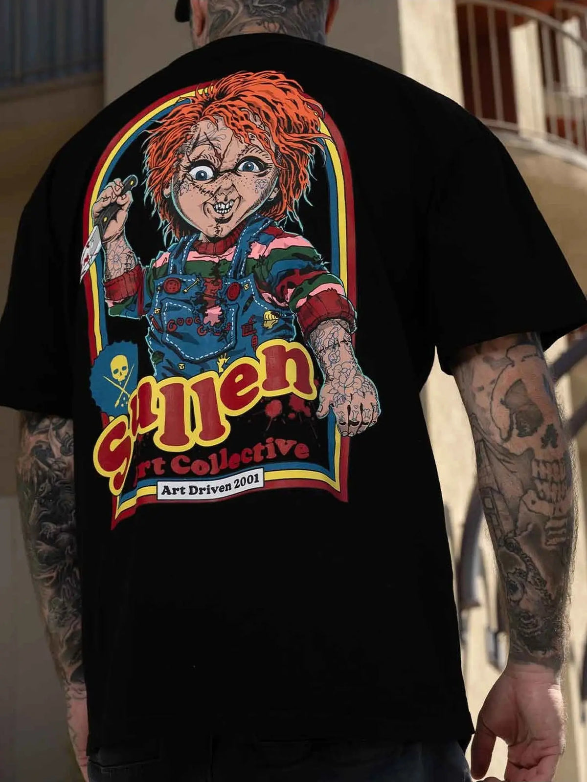 Styled back view of the Sullen Wanna Play 1 Ton T-shirt