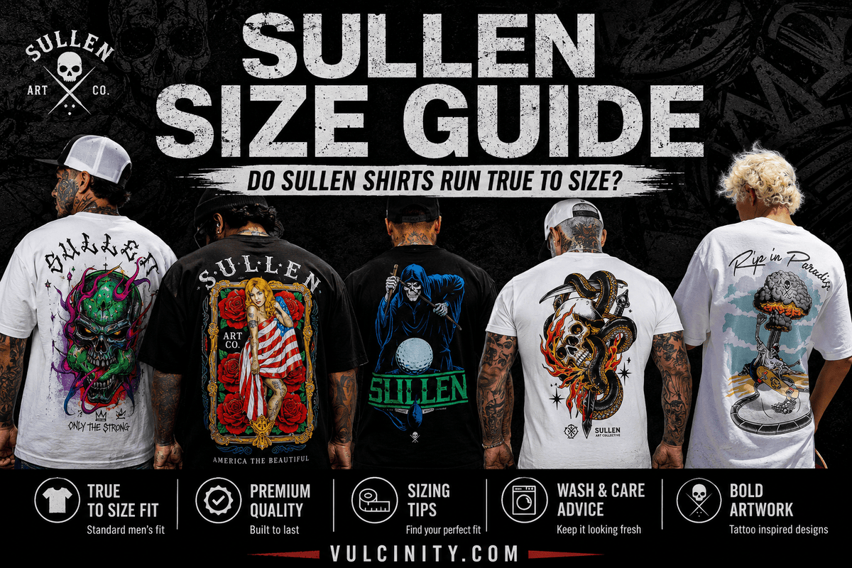 Sullen Size Guide featuring authentic Sullen graphic tees and tattoo-inspired streetwear