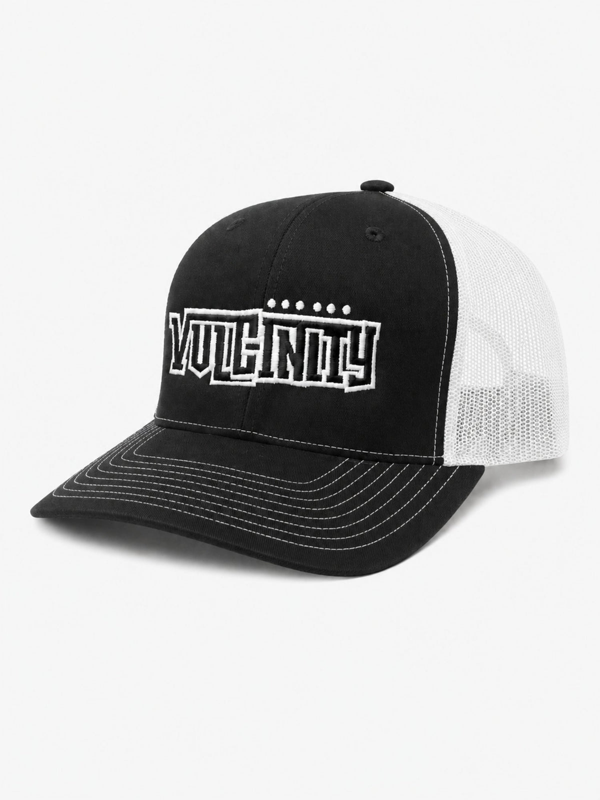 White and black Vulcinity Richardson 112 embroidered snapback hat