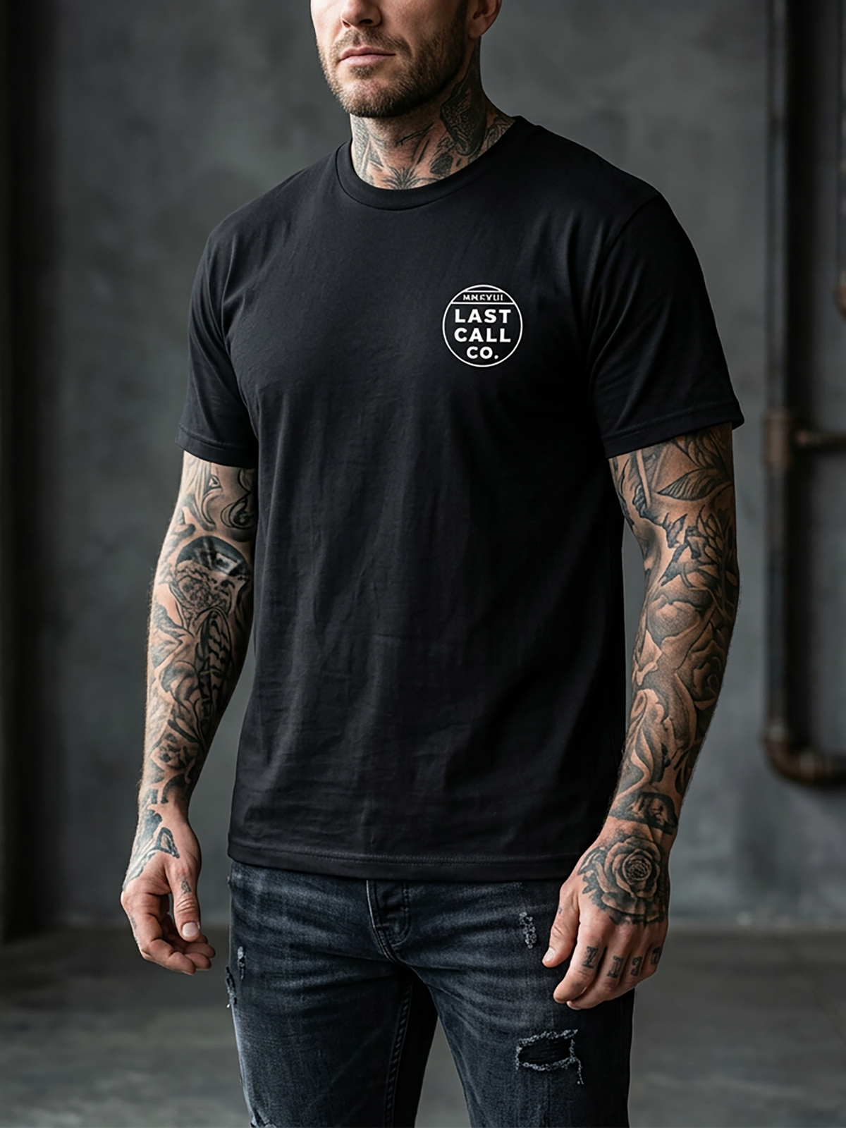 Last Call Co Answer Graphic T-Shirt Black lifestyle front view showing the chest graphic