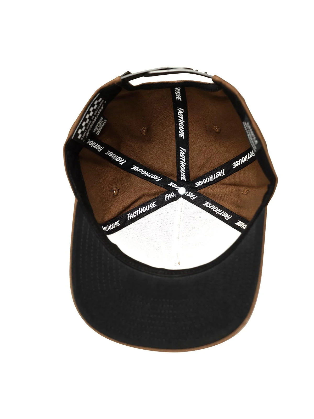 Fasthouse Men's Baited Snapback Hat in Brown, interior view with branded taping
