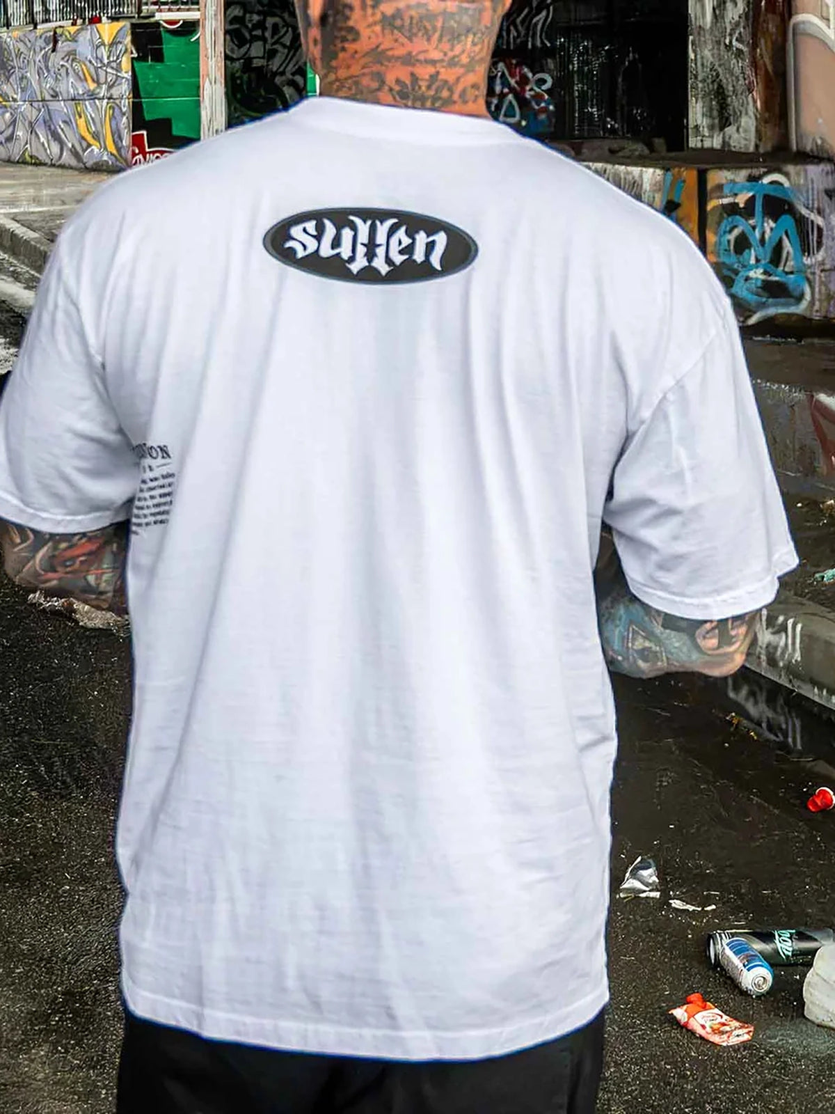 Male model wearing White Sullen Bone Thug 1 Ton T-shirt - back view